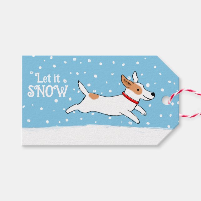 Jack Russell Snow Dog Weihnachtsgeschenk Geschenkanhänger (Vorderseite (Horizontal))