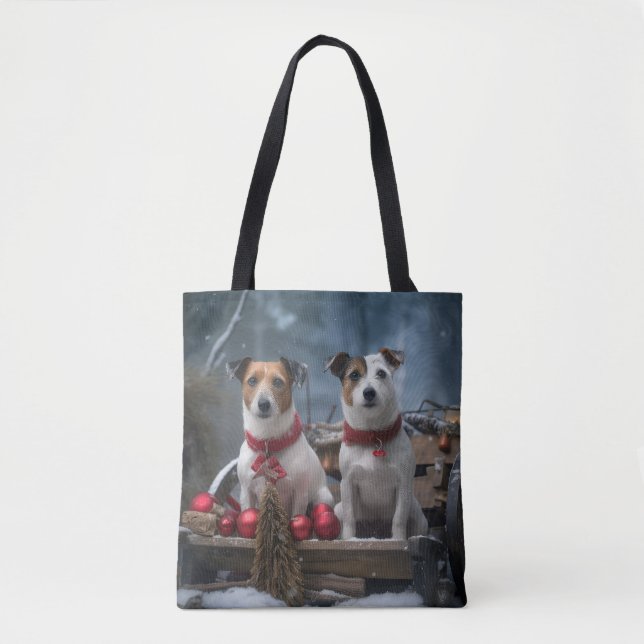 Jack Russell Snowy Sleigh Weihnachtsdekor (Vorderseite)