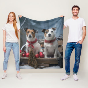 Jack Russell Snowy Sleigh Weihnachtsdekor Fleecedecke