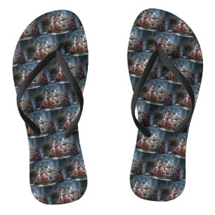 Jack Russell Snowy Sleigh Weihnachtsdekor Flip Flops
