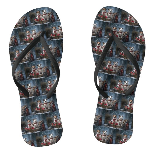 Jack Russell Snowy Sleigh Weihnachtsdekor Flip Flops (Fußbett)