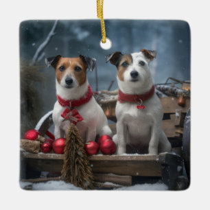 Jack Russell Snowy Sleigh Weihnachtsdekor Keramikornament