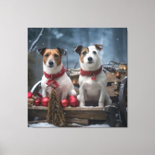 Jack Russell Snowy Sleigh Weihnachtsdekor Leinwanddruck