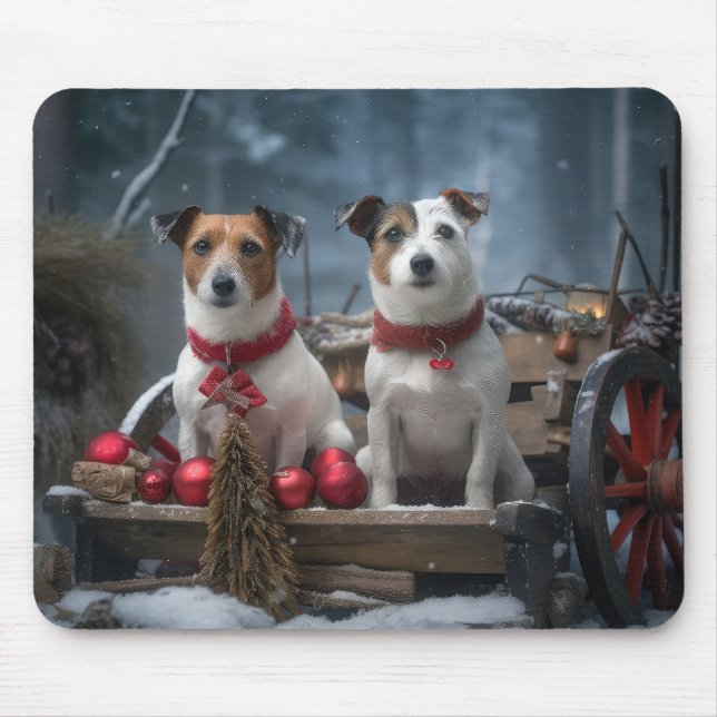 Jack Russell Snowy Sleigh Weihnachtsdekor Mousepad (Vorne)