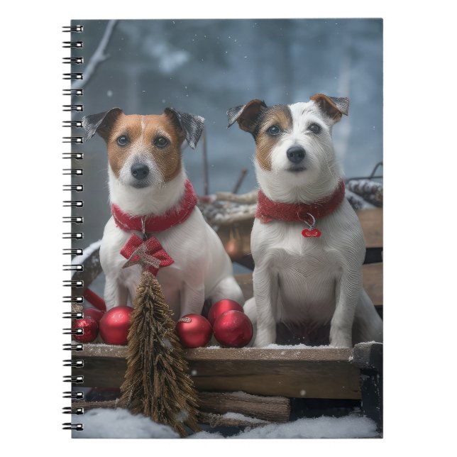 Jack Russell Snowy Sleigh Weihnachtsdekor Notizblock (Vorderseite)