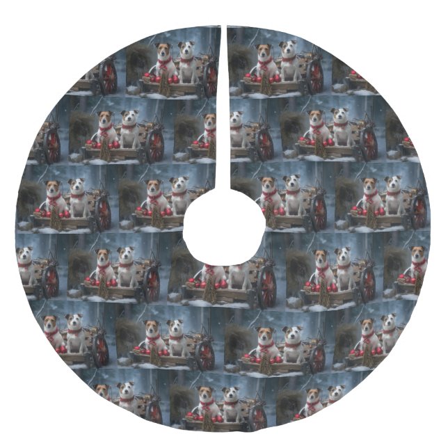 Jack Russell Snowy Sleigh Weihnachtsdekor Polyester Weihnachtsbaumdecke (Vorderseite)
