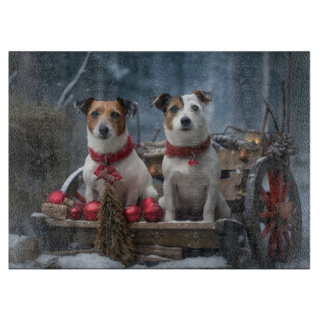 Jack Russell Snowy Sleigh Weihnachtsdekor Schneidebrett (Vorderseite)