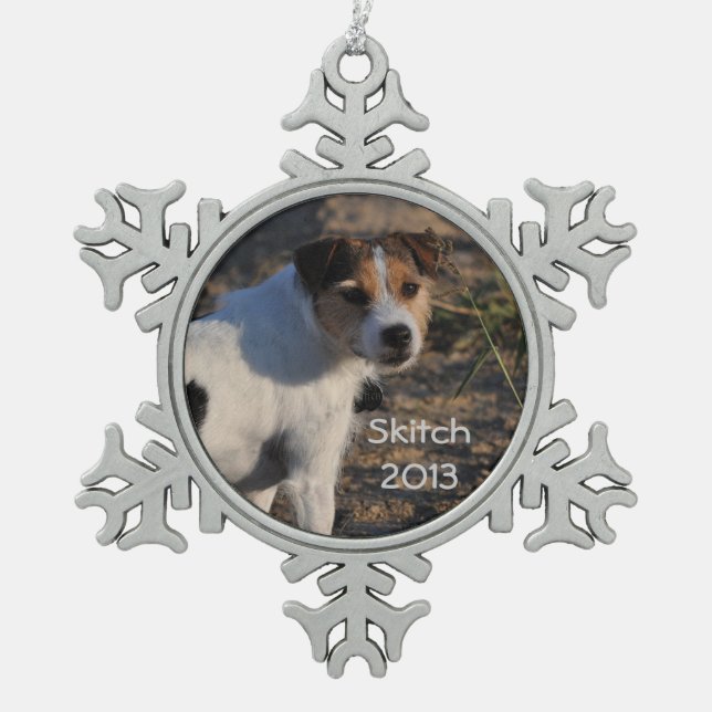 Jack-Russell-Terrier-Andenken-Verzierung Schneeflocken Zinn-Ornament (Vorderseite)