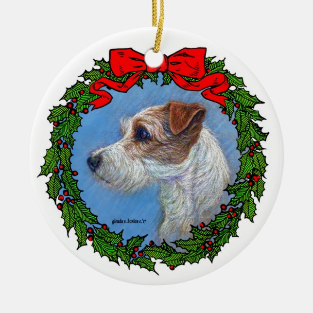 Jack Russell Terrier Art von Glenda S. Harlan Keramik Ornament (Vorne)