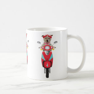 Jack-Russell-Terrier auf roter Moped-Tasse Tasse