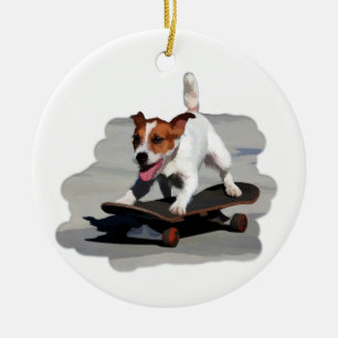 Jack-Russell-Terrier auf Skateboard Keramikornament