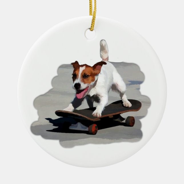 Jack-Russell-Terrier auf Skateboard Keramikornament (Vorne)
