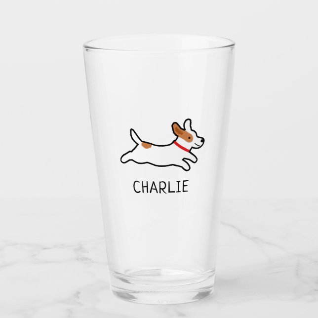 Jack Russell Terrier Cartoon Dog Personalisiert Glas (Vorderseite)