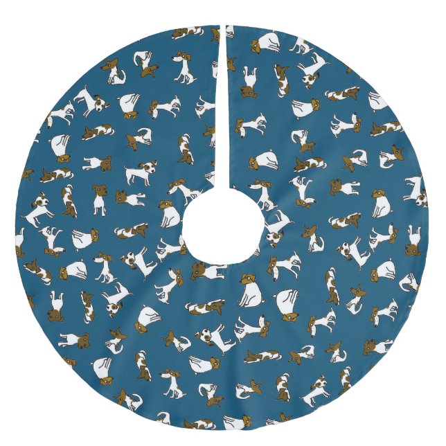 Jack Russell Terrier Cartoon Tree Skirt Polyester Weihnachtsbaumdecke (Vorderseite)
