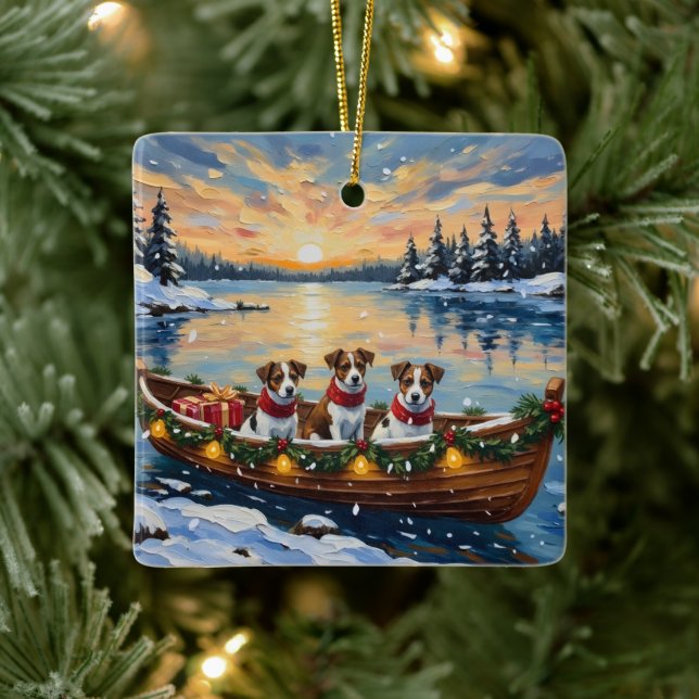Jack Russell Terrier Christmas Boat Holiday Keramikornament (Baum)