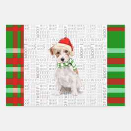 Jack Russell Terrier Christmas Dog Kariert Geschenkpapier Set