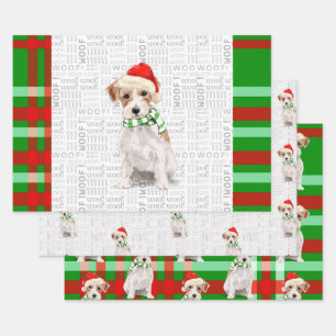 Jack Russell Terrier Christmas Dog Kariert Geschenkpapier Set
