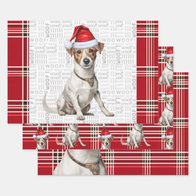 Jack Russell Terrier Christmas Dog Red Kariert Geschenkpapier Set (Set)