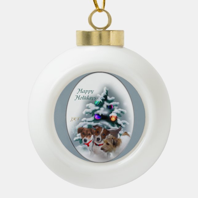 Jack Russell Terrier Christmas Keramik Kugel-Ornament (Vorderseite)