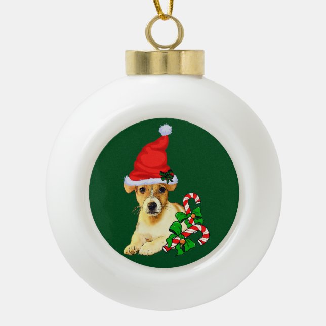 Jack Russell Terrier Christmas Keramik Kugel-Ornament (Vorderseite)