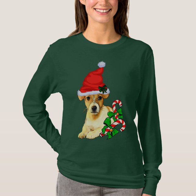 Jack Russell Terrier Christmas Merry T-Shirt (Vorderseite)