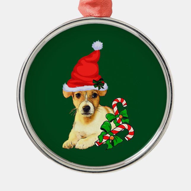 Jack Russell Terrier Christmas Ornament Aus Metall (Vorne)