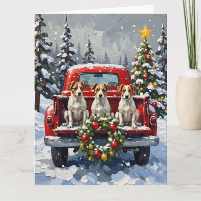 Jack Russell Terrier Christmas Red Truck Holiday Karte (Vorderseite)