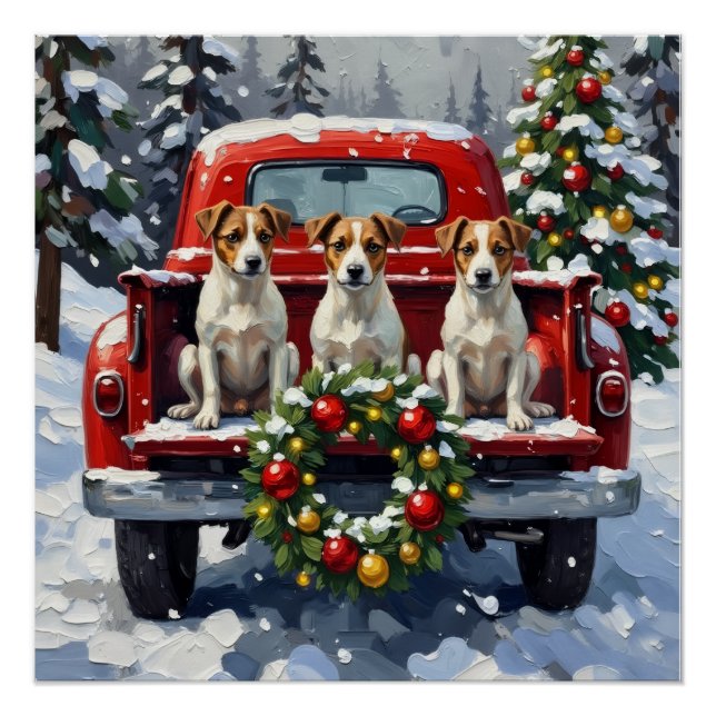 Jack Russell Terrier Christmas Red Truck Holiday Poster (Vorderseite)