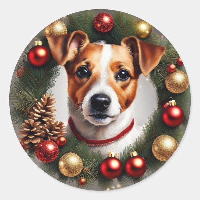 Jack Russell Terrier Christmas Runder Aufkleber (Vorderseite)