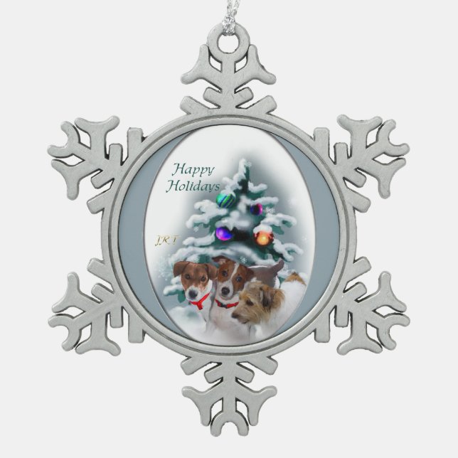 Jack Russell Terrier Christmas Schneeflocken Zinn-Ornament (Vorderseite)