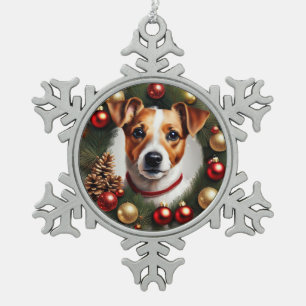 Jack Russell Terrier Christmas Schneeflocken Zinn-Ornament