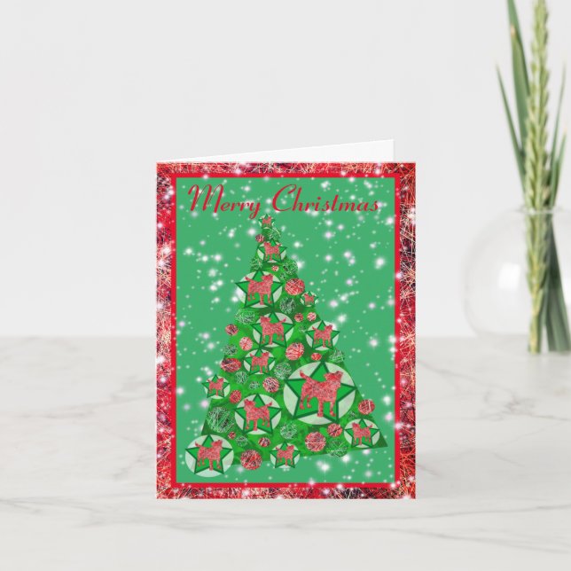 Jack Russell Terrier Christmas Tree mit Niedlichen Karte (Vorderseite)