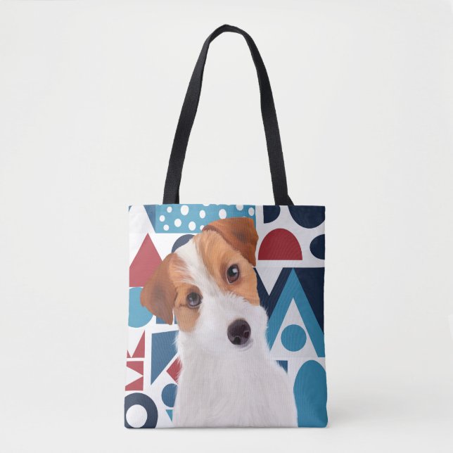 Jack Russell Terrier Dog Blau und rot geometrisch (Vorderseite)