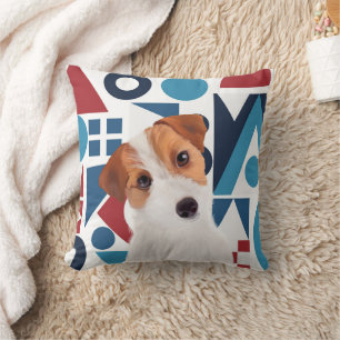 Jack Russell Terrier Dog Blau und rot geometrisch Kissen