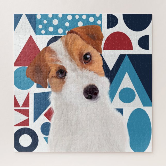 Jack Russell Terrier Dog Blau und rot geometrisch Puzzle (Vertikal)