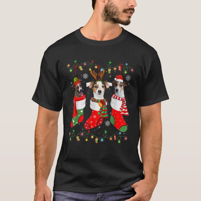 Jack Russell Terrier Dog Christmas Socks Dog Xmas  T-Shirt (Vorderseite)