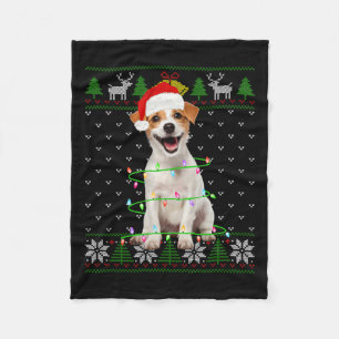 Jack Russell Terrier Dog Christmas Tree Lights Pup Fleecedecke