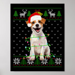 Jack Russell Terrier Dog Christmas Tree Lights Pup Poster