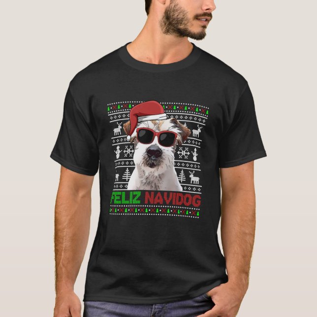 Jack Russell Terrier Dog Feliz Navidog Funny Chris T-Shirt (Vorderseite)