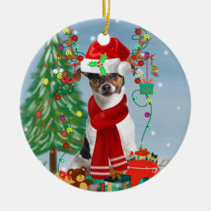 Jack Russell Terrier Dog in Schnee Weihnachtsgesch Keramik Ornament