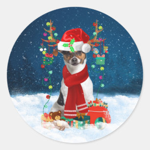 Jack Russell Terrier Dog in Schnee Weihnachtsgesch Runder Aufkleber