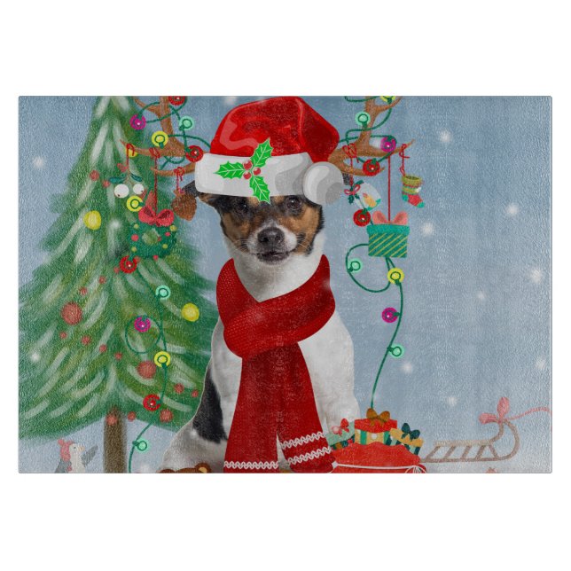 Jack Russell Terrier Dog in Schnee Weihnachtsgesch Schneidebrett (Vorderseite)