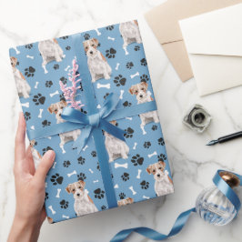 Jack Russell Terrier Dog Paw Print Pattern auf Blu Geschenkpapier