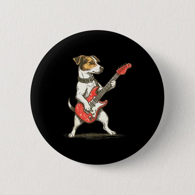 Jack Russell Terrier Dog Playing Guitar Rocker Gui Button (Vorderseite)