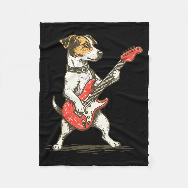 Jack Russell Terrier Dog Playing Guitar Rocker Gui Fleecedecke (Vorderseite)