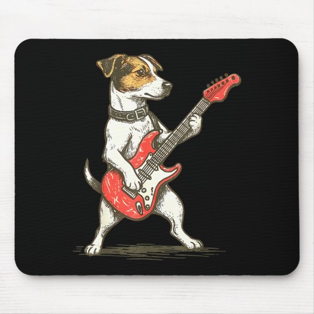 Jack Russell Terrier Dog Playing Guitar Rocker Gui Mousepad (Vorne)