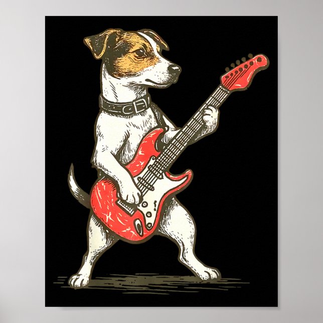 Jack Russell Terrier Dog Playing Guitar Rocker Gui Poster (Vorne)