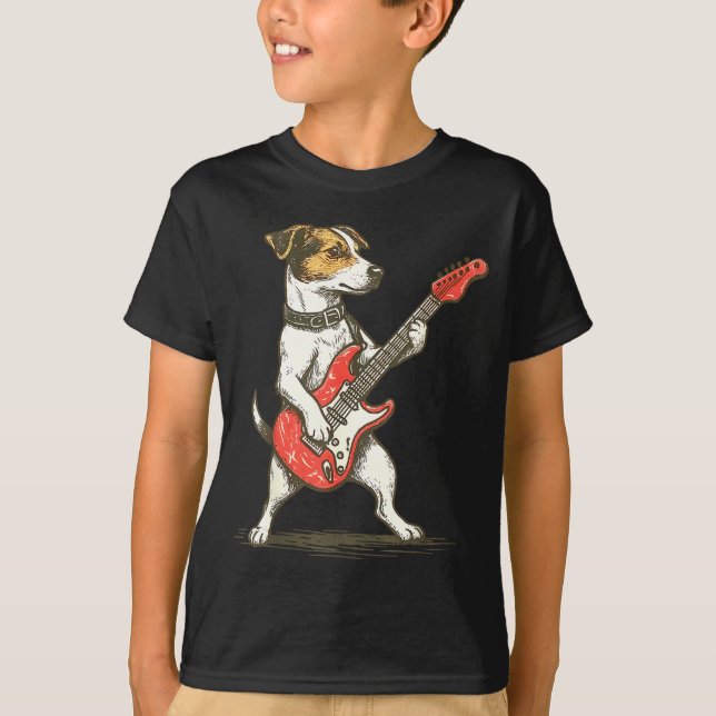 Jack Russell Terrier Dog Playing Guitar Rocker Gui T-Shirt (Vorderseite)