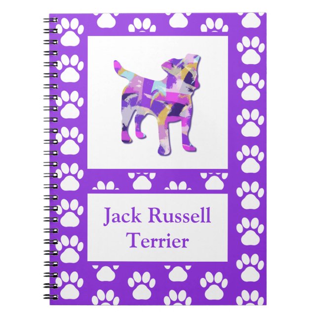 Jack Russell Terrier Dog Silhouette Paw PurplePY&B Notizblock (Vorderseite)