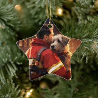 Jack Russell Terrier Feuerwehrmann, Welpe, Hundeli Keramik Ornament